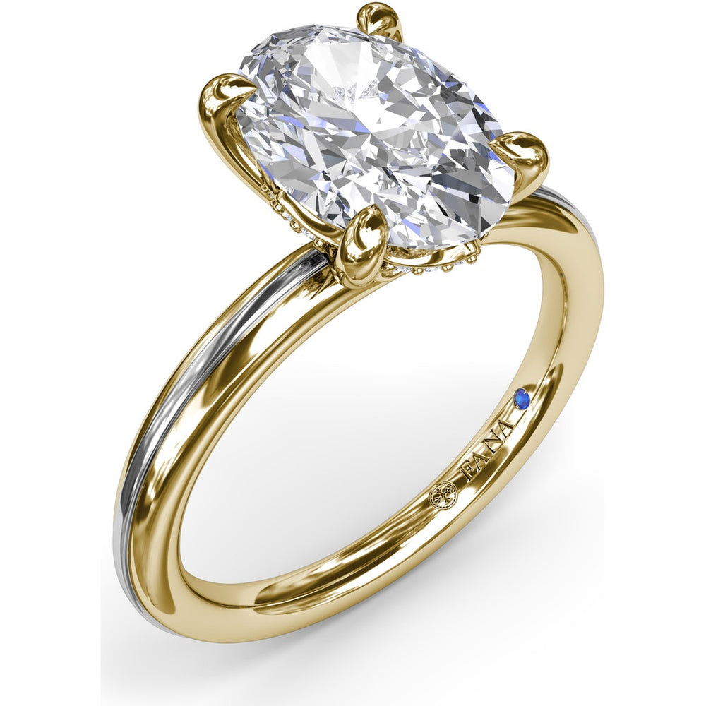 Engagement Ring Setting with Solitaire Shank and Pavé Detail for Oval Center Stone by Fana - 0.07 Carat Total Diamond Weight