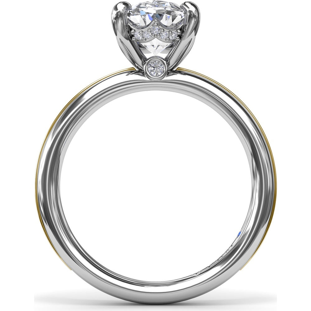 Engagement Ring Setting with Solitaire Shank and Pavé Detail for Oval Center Stone by Fana - 0.07 Carat Total Diamond Weight