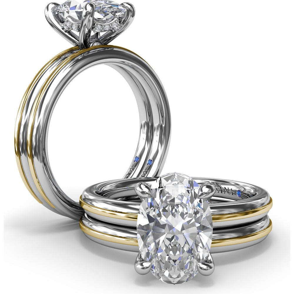 Engagement Ring Setting with Solitaire Shank and Pavé Detail for Oval Center Stone by Fana - 0.07 Carat Total Diamond Weight