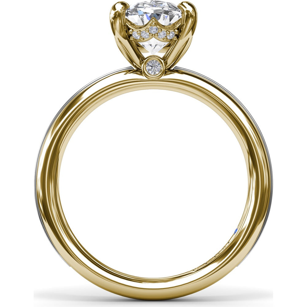 Engagement Ring Setting with Solitaire Shank and Pavé Detail for Oval Center Stone by Fana - 0.07 Carat Total Diamond Weight