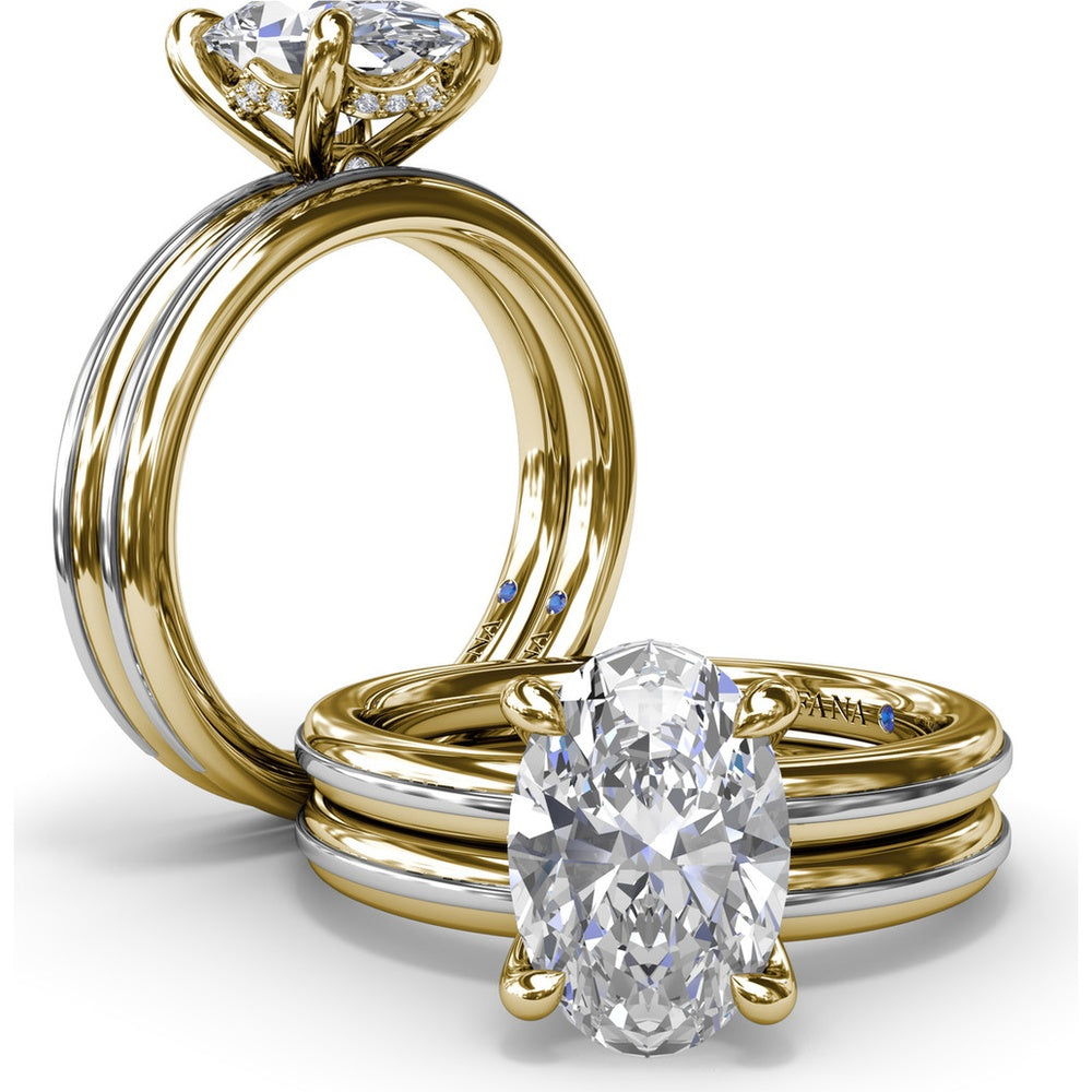 Engagement Ring Setting with Solitaire Shank and Pavé Detail for Oval Center Stone by Fana - 0.07 Carat Total Diamond Weight
