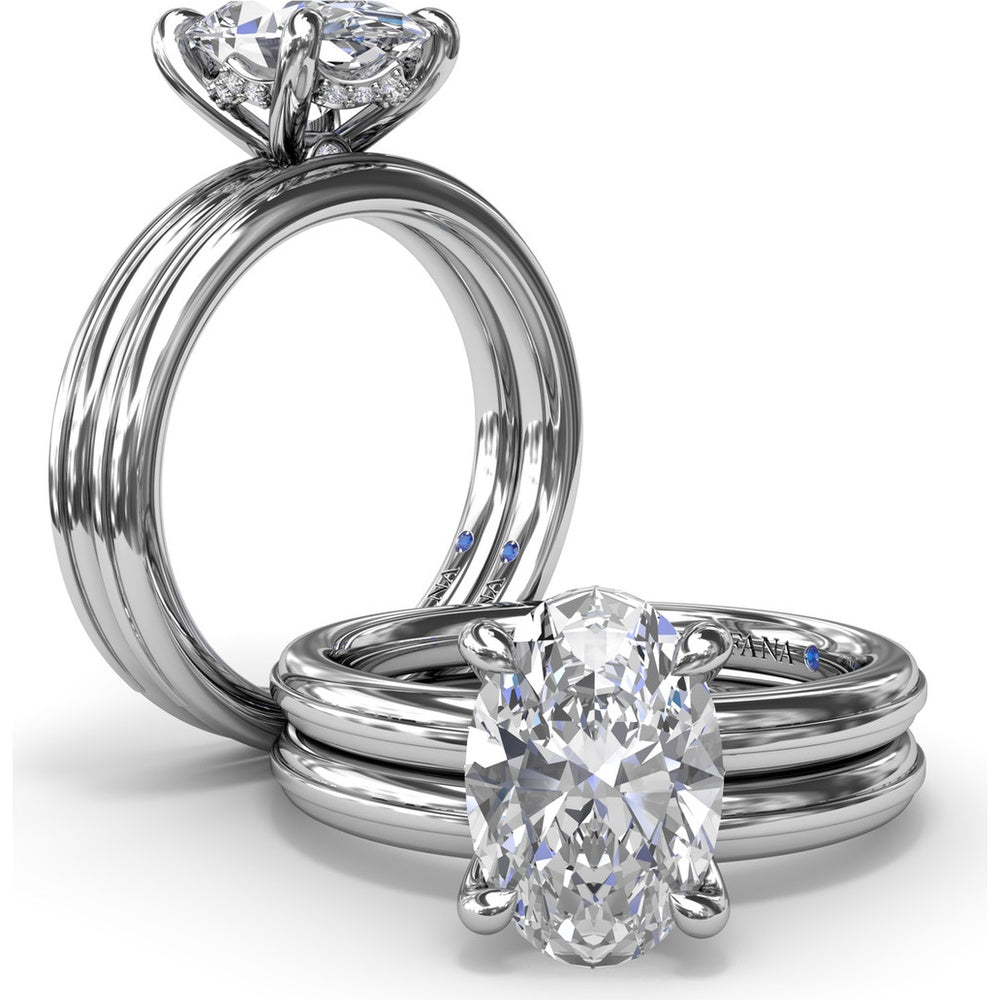 Engagement Ring Setting with Solitaire Shank and Pavé Detail for Oval Center Stone by Fana - 0.07 Carat Total Diamond Weight