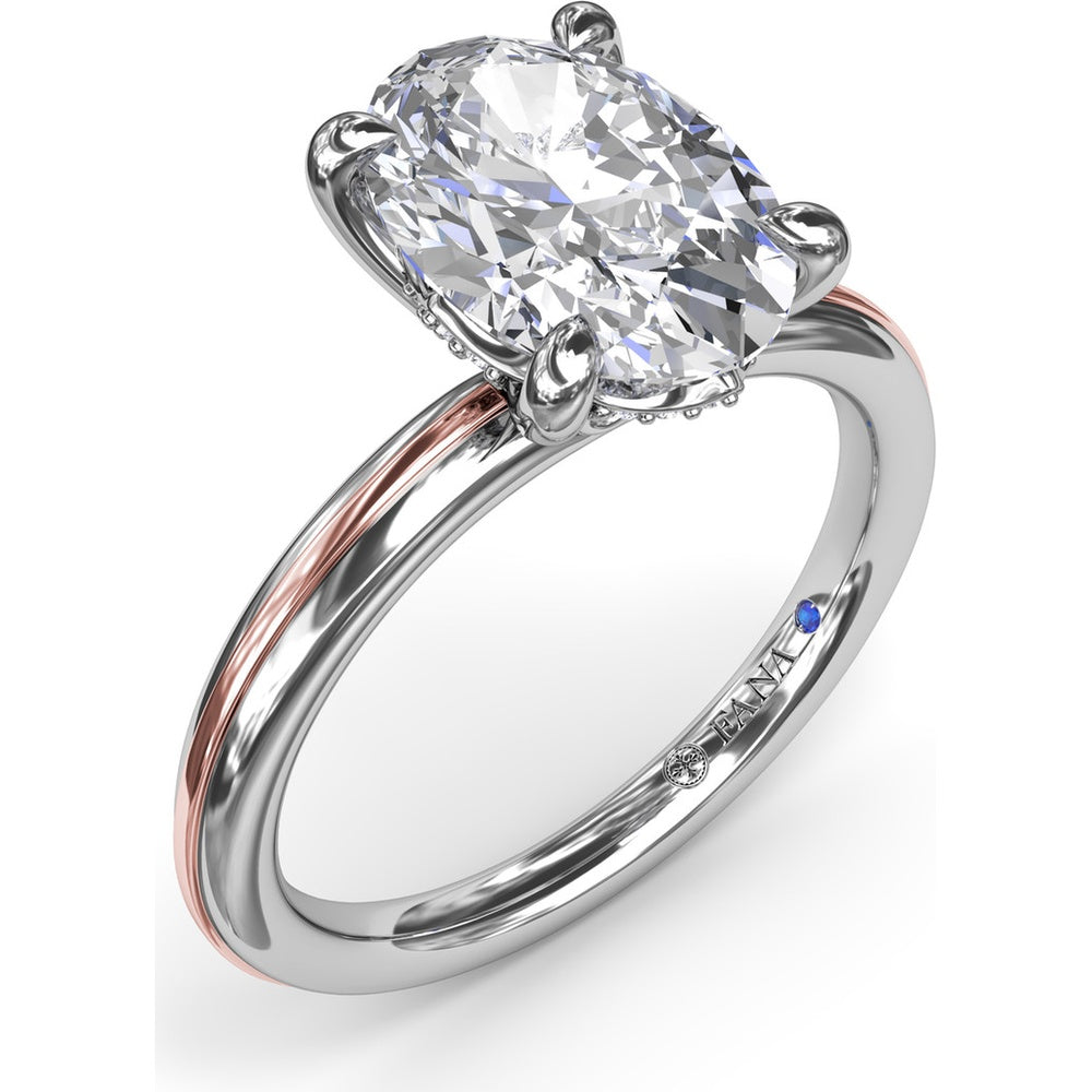 Engagement Ring Setting with Solitaire Shank and Pavé Detail for Oval Center Stone by Fana - 0.07 Carat Total Diamond Weight
