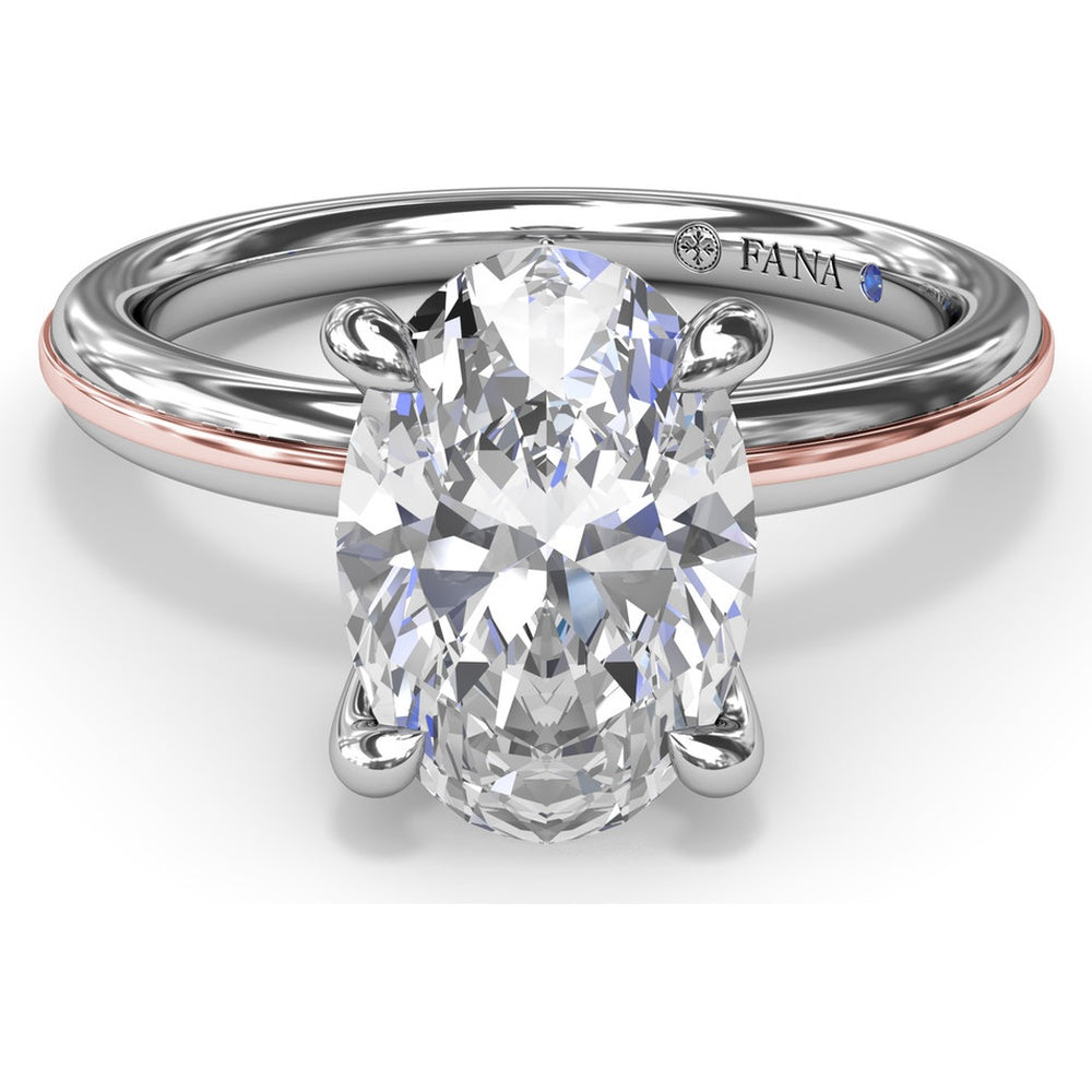 Engagement Ring Setting with Solitaire Shank and Pavé Detail for Oval Center Stone by Fana - 0.07 Carat Total Diamond Weight