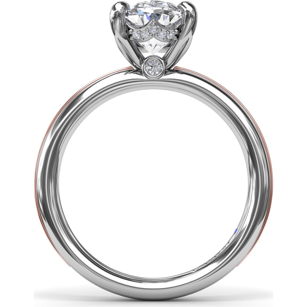 Engagement Ring Setting with Solitaire Shank and Pavé Detail for Oval Center Stone by Fana - 0.07 Carat Total Diamond Weight