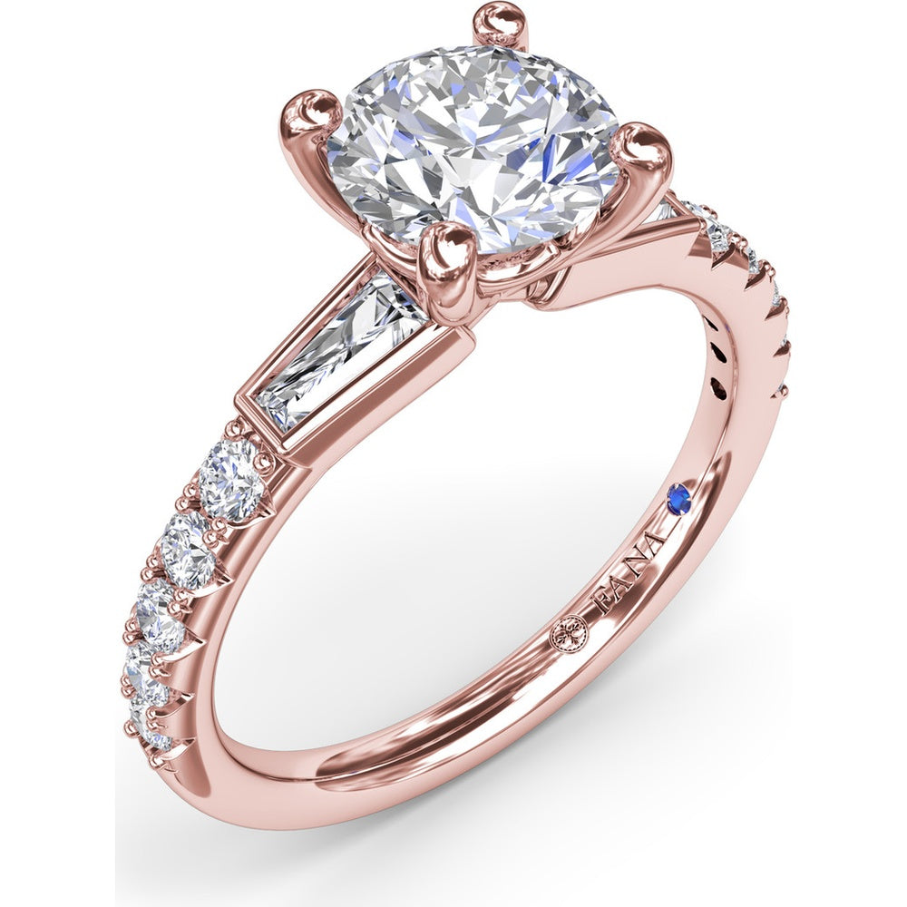 Engagement Ring Setting with Tapered Baguette and Pavé Diamonds by Fana - 0.58 Carat Total Diamond Weight