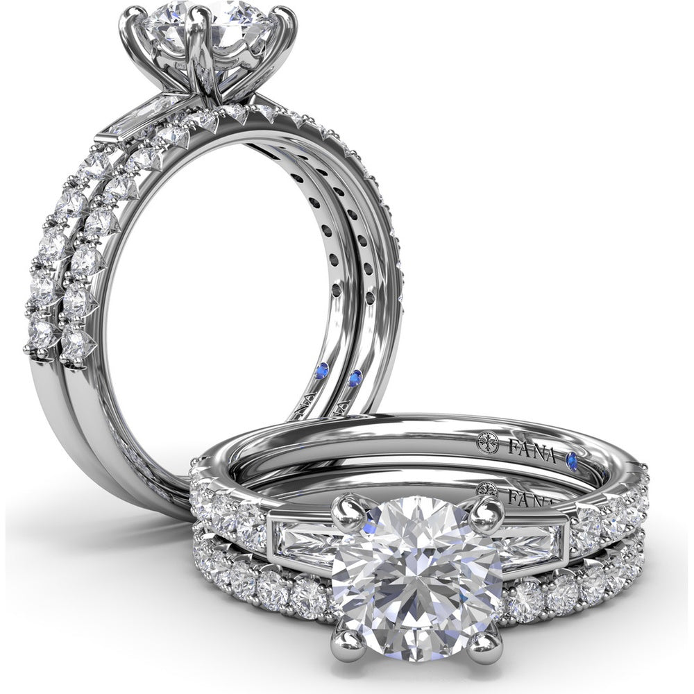 Engagement Ring Setting with Tapered Baguette and Pavé Diamonds by Fana - 0.58 Carat Total Diamond Weight