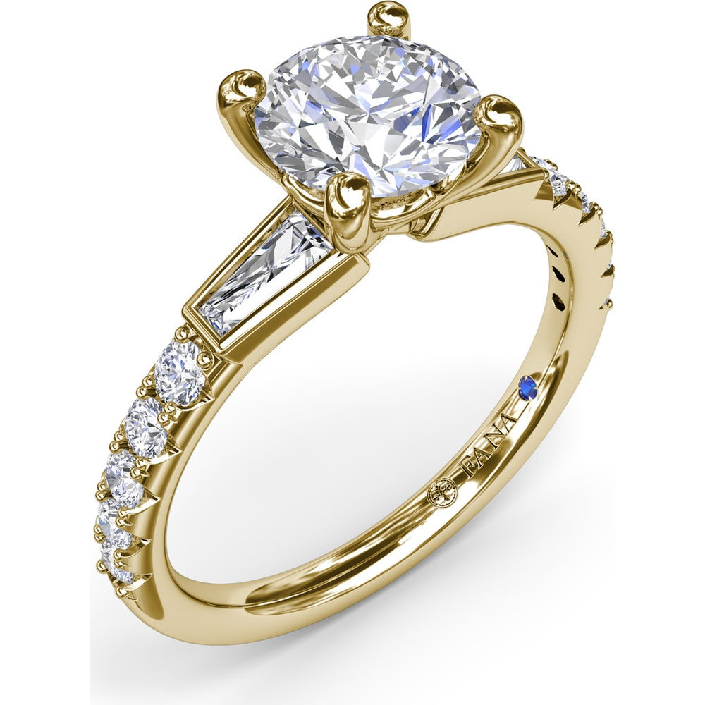 Engagement Ring Setting with Tapered Baguette and Pavé Diamonds by Fana - 0.58 Carat Total Diamond Weight