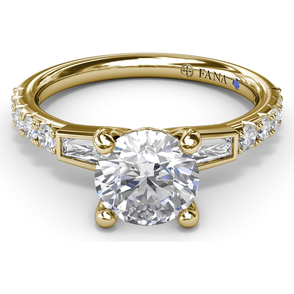 Engagement Ring Setting with Tapered Baguette and Pavé Diamonds by Fana - 0.58 Carat Total Diamond Weight