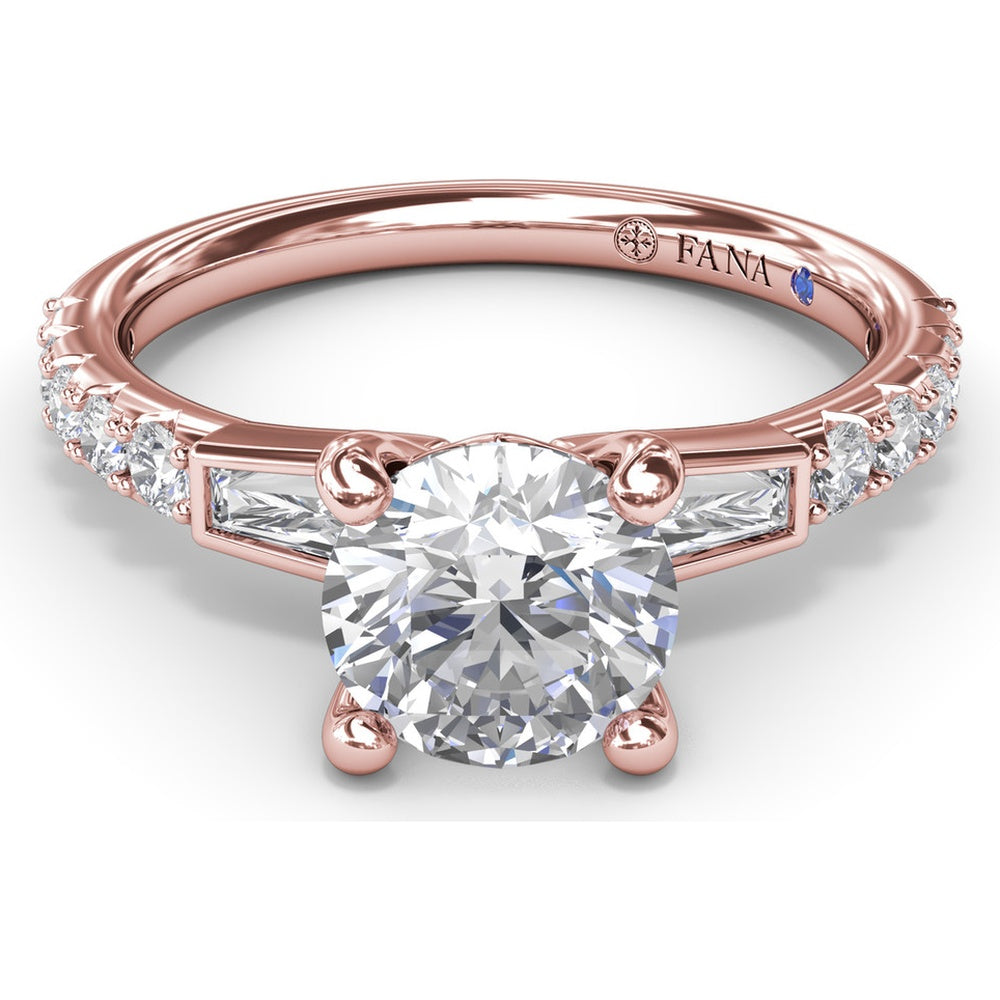 Engagement Ring Setting with Tapered Baguette and Pavé Diamonds by Fana - 0.58 Carat Total Diamond Weight