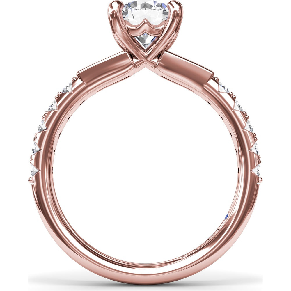 Engagement Ring Setting with Tapered Baguette and Pavé Diamonds by Fana - 0.58 Carat Total Diamond Weight