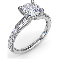 Engagement Ring Setting with Tapered Baguette and Pavé Diamonds by Fana - 0.58 Carat Total Diamond Weight