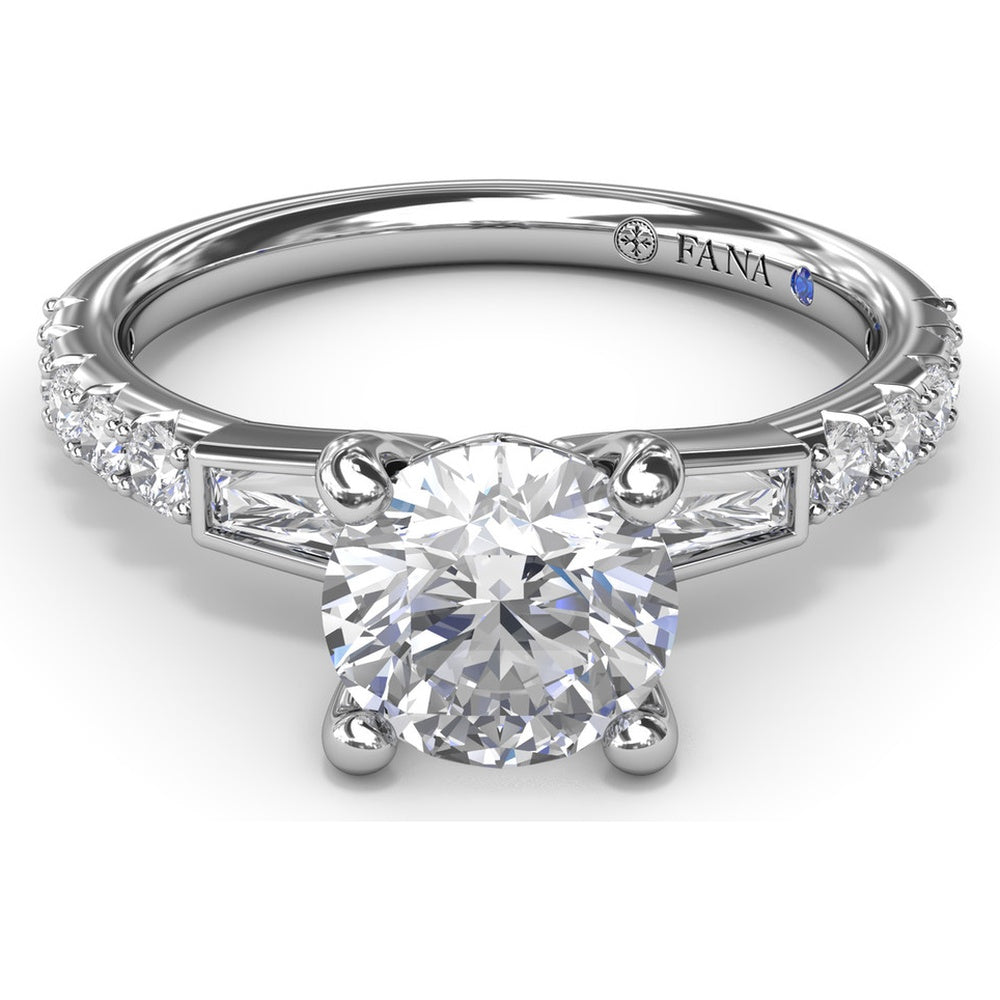 Engagement Ring Setting with Tapered Baguette and Pavé Diamonds by Fana - 0.58 Carat Total Diamond Weight