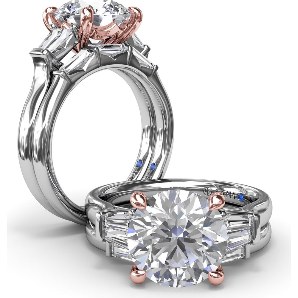Engagement Ring Setting with Tapered Baguette Diamond Side Stones - 0.28 Carat Total Side Stone Weight by Fana