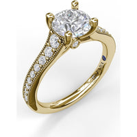 Engagement Ring Setting with Vintage Milgrain Pavé Diamond Band and Hidden Accent by Fana - 0.35 Carat Total Diamond Weight