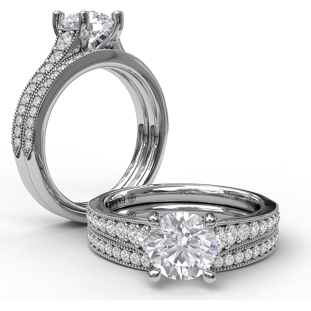 Engagement Ring Setting with Vintage Milgrain Pavé Diamond Band and Hidden Accent by Fana - 0.35 Carat Total Diamond Weight