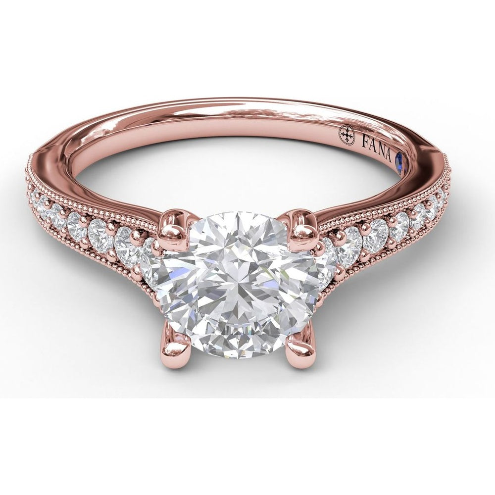 Engagement Ring Setting with Vintage Milgrain Pavé Diamond Band and Hidden Accent by Fana - 0.35 Carat Total Diamond Weight