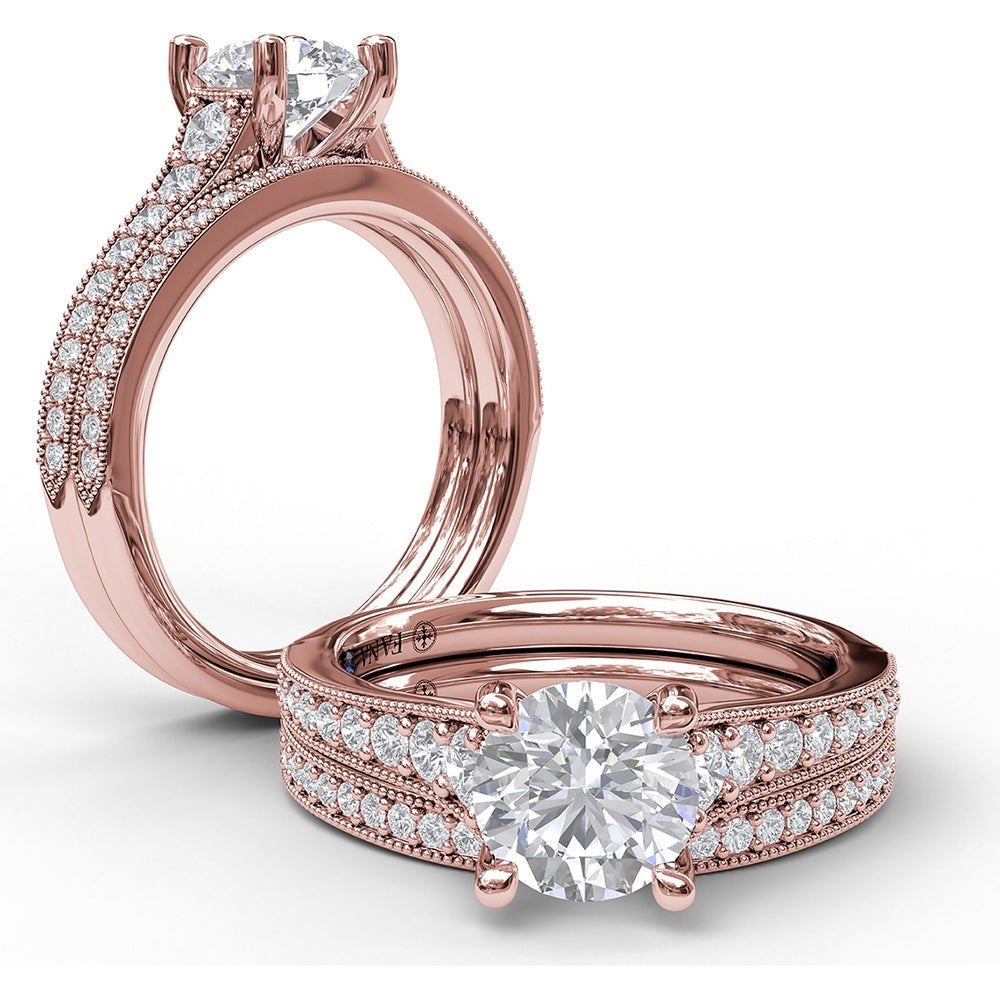 Engagement Ring Setting with Vintage Milgrain Pavé Diamond Band and Hidden Accent by Fana - 0.35 Carat Total Diamond Weight