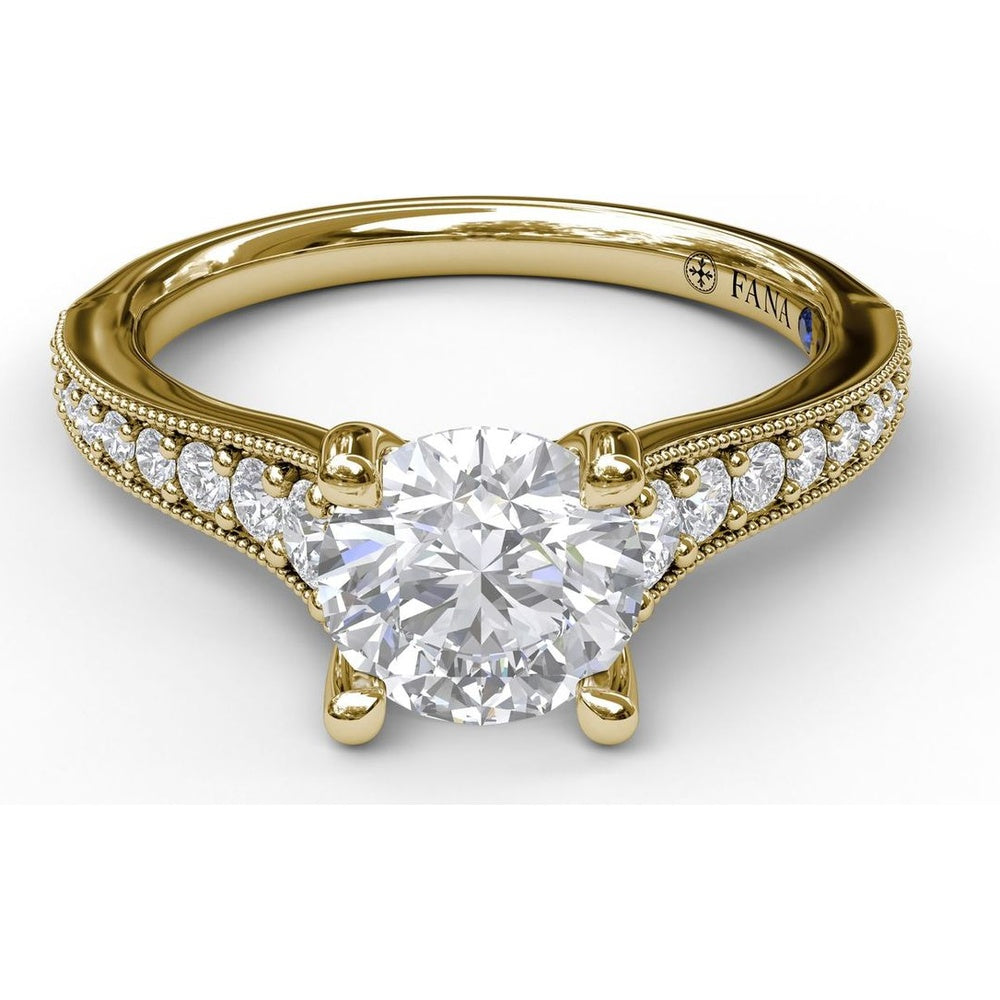 Engagement Ring Setting with Vintage Milgrain Pavé Diamond Band and Hidden Accent by Fana - 0.35 Carat Total Diamond Weight