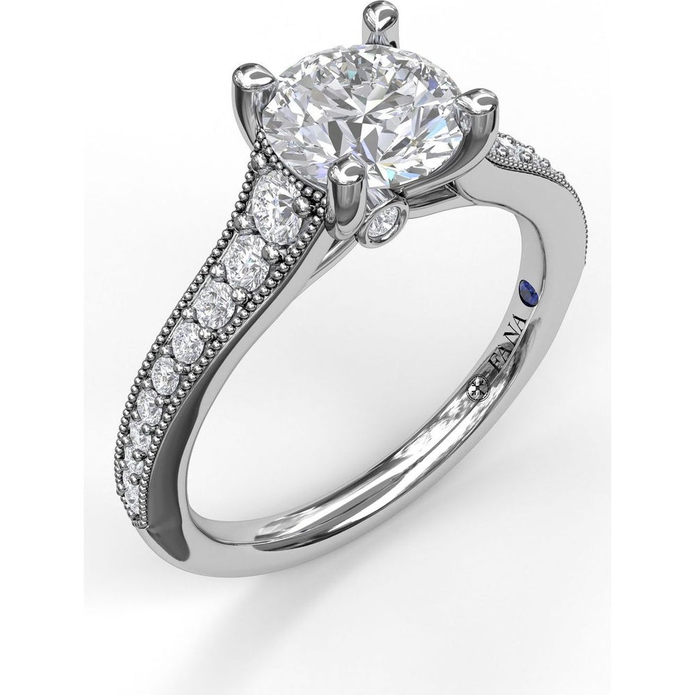 Engagement Ring Setting with Vintage Milgrain Pavé Diamond Band and Hidden Accent by Fana - 0.35 Carat Total Diamond Weight