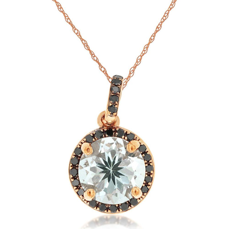 Enigmatic Beauty: 14K Rose Gold Black Diamond and Aquamarine Pendant