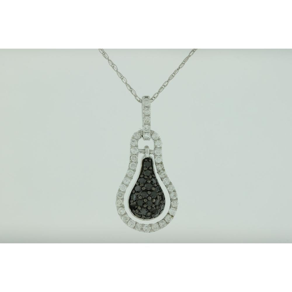 Enigmatic Elegance:14K White Gold Diamond & Black Diamond Pendant