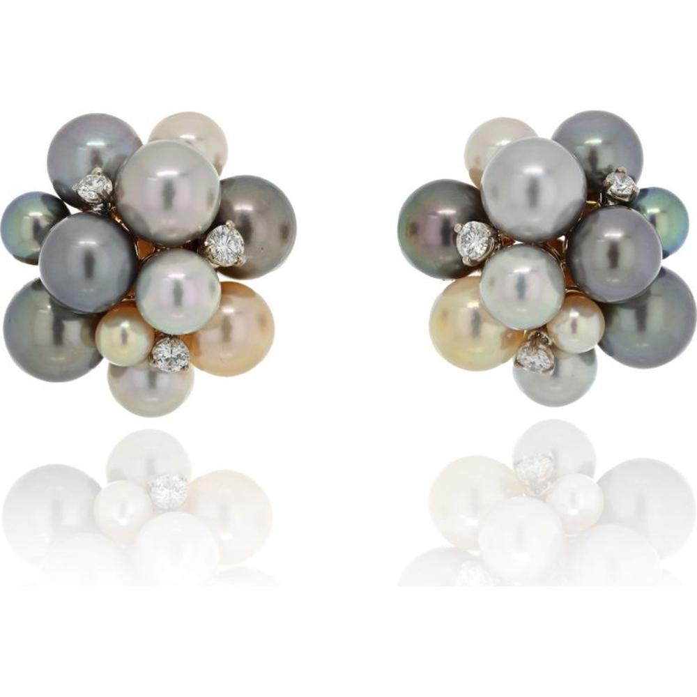 Seaman Schepps 18K Yellow Gold Bubble Multi-Color Pearl And Diamond Earrings