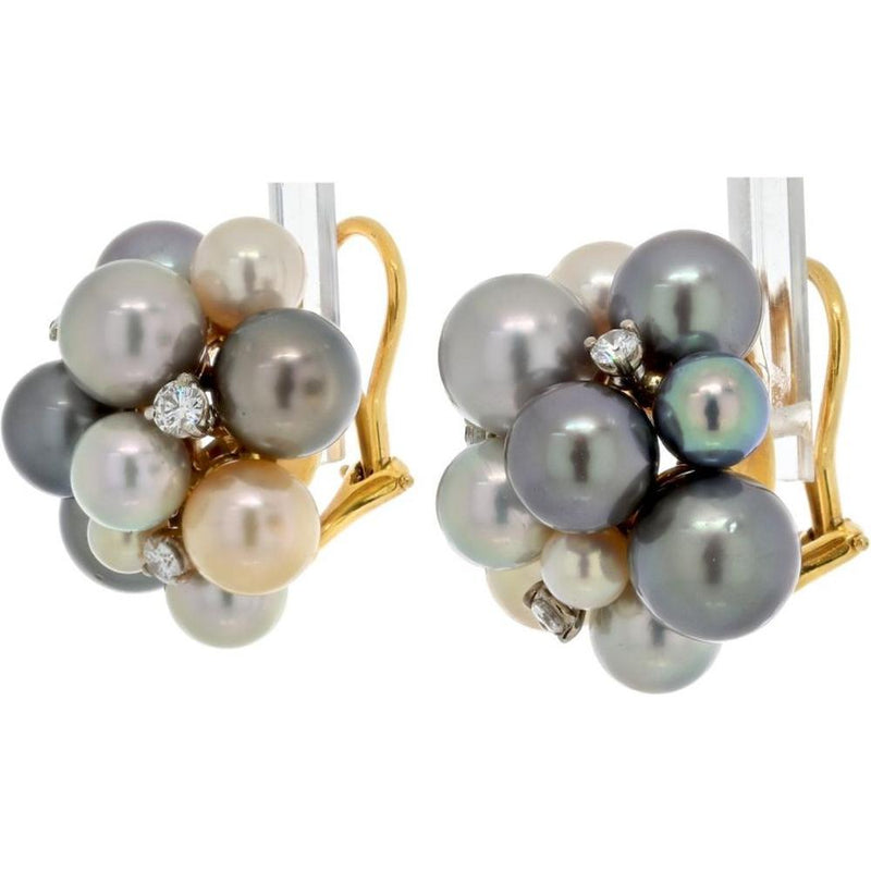 Seaman Schepps 18K Yellow Gold Bubble Multi-Color Pearl And Diamond Earrings