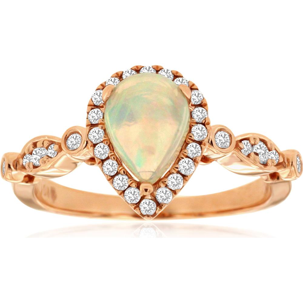 Exquisite 14K Rose Gold Opal & Diamond Ring - Timeless Elegance