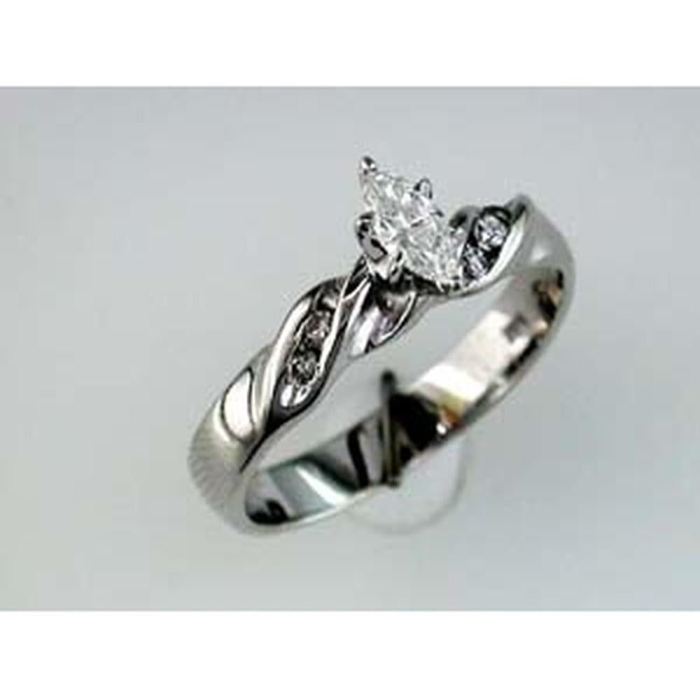Exquisite 14K White Gold 0.22 Carat Marquise Center Diamond Engagement Ring