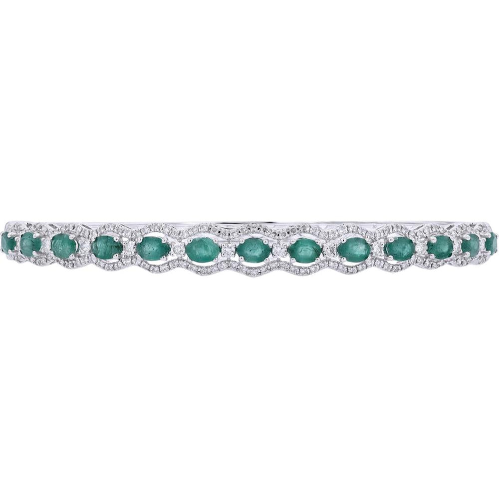 Exquisite 14K White Gold 2.50 Carat Emerald Bangle with Diamond Accents