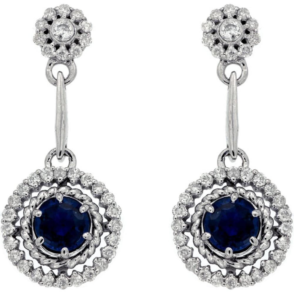 Exquisite 14K White Gold Sapphire and Diamond Earrings - Timeless Elegance