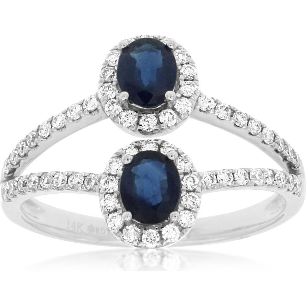 Exquisite 14K White Gold Sapphire & Diamond Halo Ring