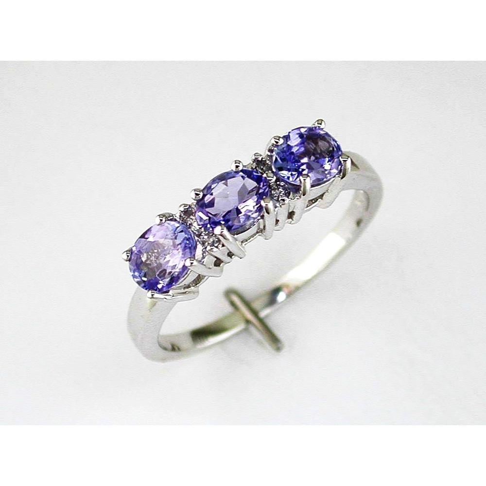 Exquisite 14K White Gold Tanzanite and Diamond Three Stone Ring