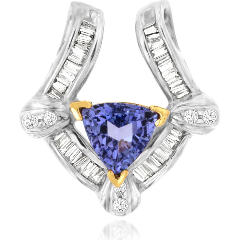 Exquisite 14K White Gold Tanzanite and Diamond Trillion Pendant