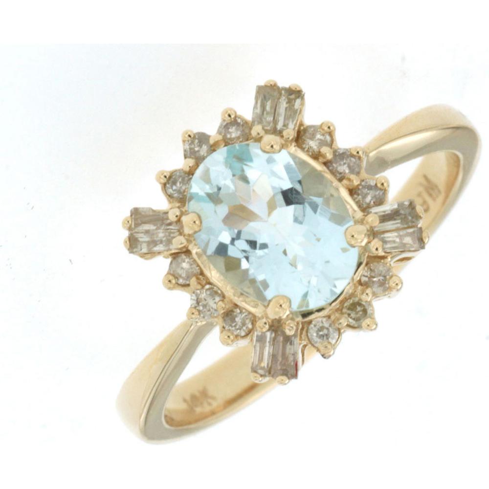Exquisite 14K Yellow Gold 1.10 Carat Aquamarine & 0.25 Carat Diamond Ring