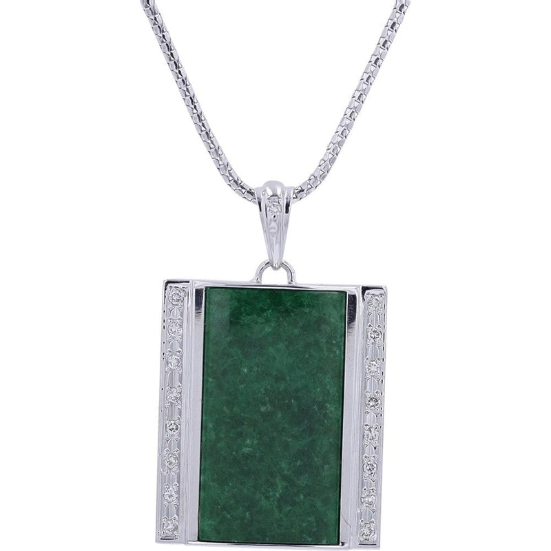 Exquisite 18K White Gold Jade Pendant with Diamond Accents - 4.71 Carat Total Jade Weight