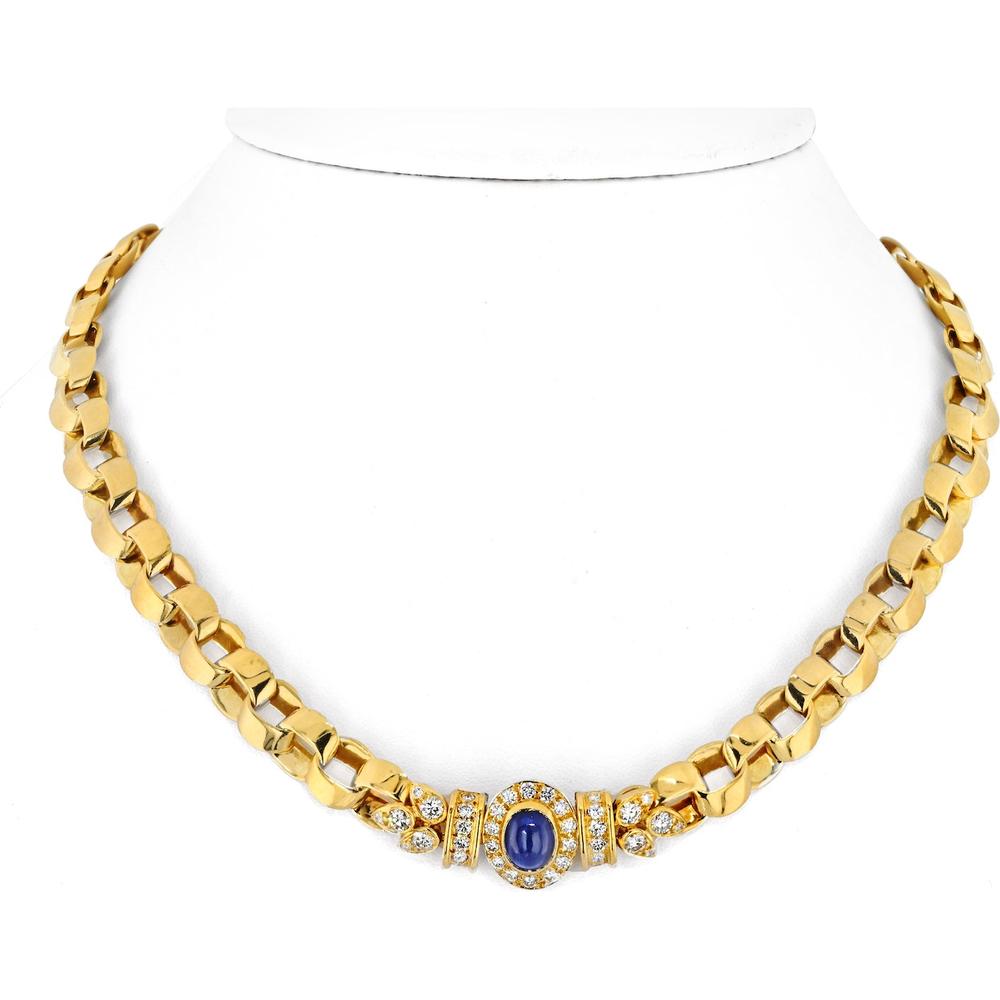 Van Cleef & Arpels Exquisite 18k Yellow Gold Diamond & Sapphire Curb Link Chain Necklace