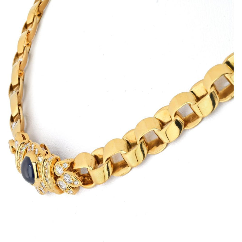 Van Cleef & Arpels Exquisite 18k Yellow Gold Diamond & Sapphire Curb Link Chain Necklace