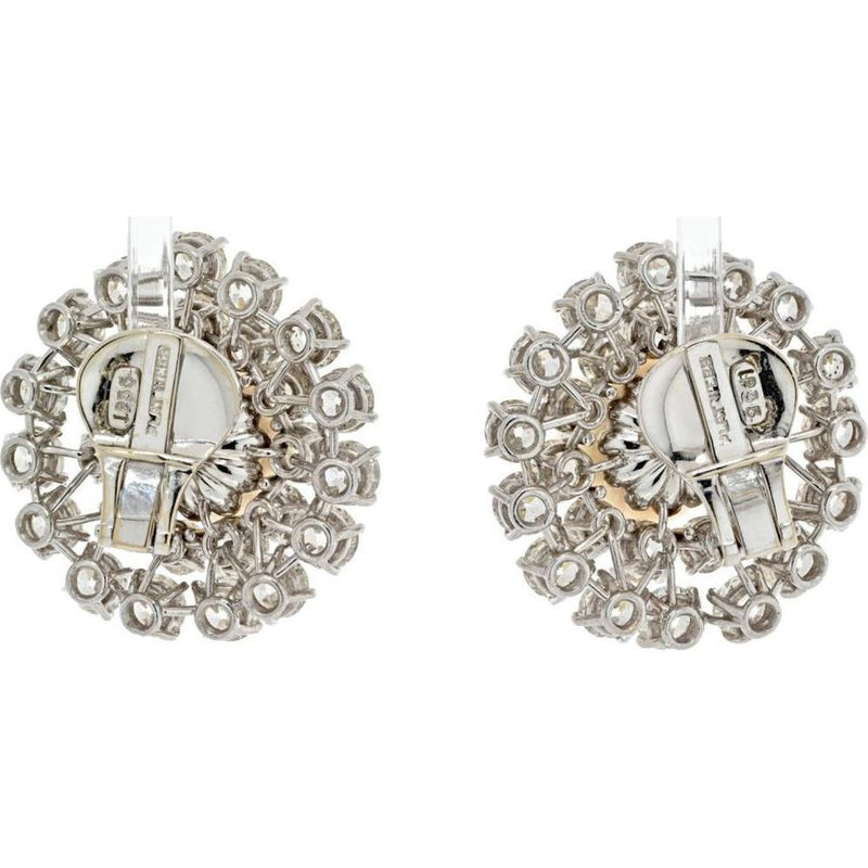Exquisite David Webb Platinum Vintage Cluster Pearl Earrings - 20.00 Carat Total Diamond Weight