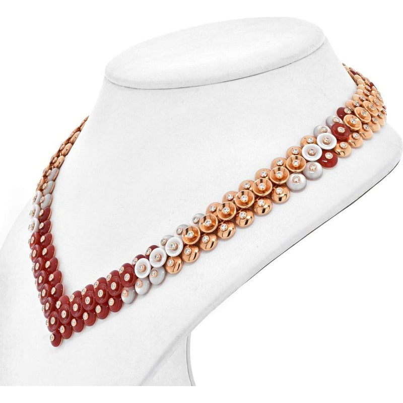 Exquisite Van Cleef & Arpels 18K Rose Gold Carnelian & Diamond Necklace