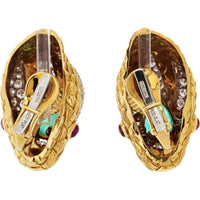David Webb Exquisite Vintage Platinum & 18K Yellow Gold Serpent Clip-On Earrings with Emeralds, Rubies & Diamonds