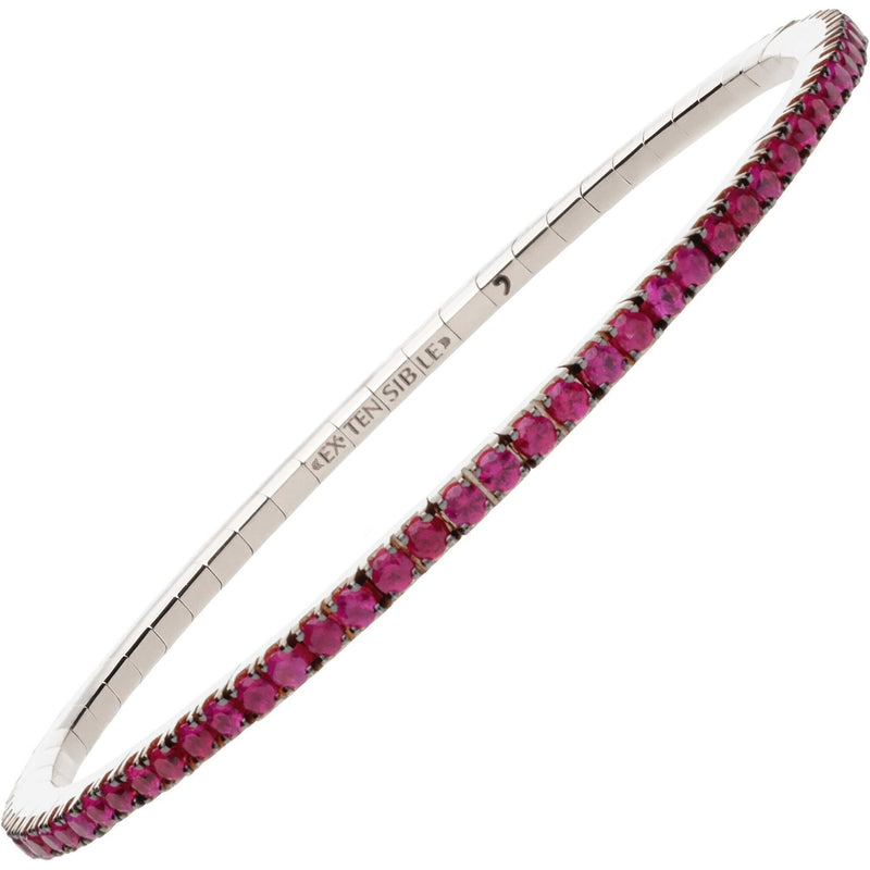 Extensible - 2.68 Carat Ruby Stretch Tennis Bracelet - 18K White Gold