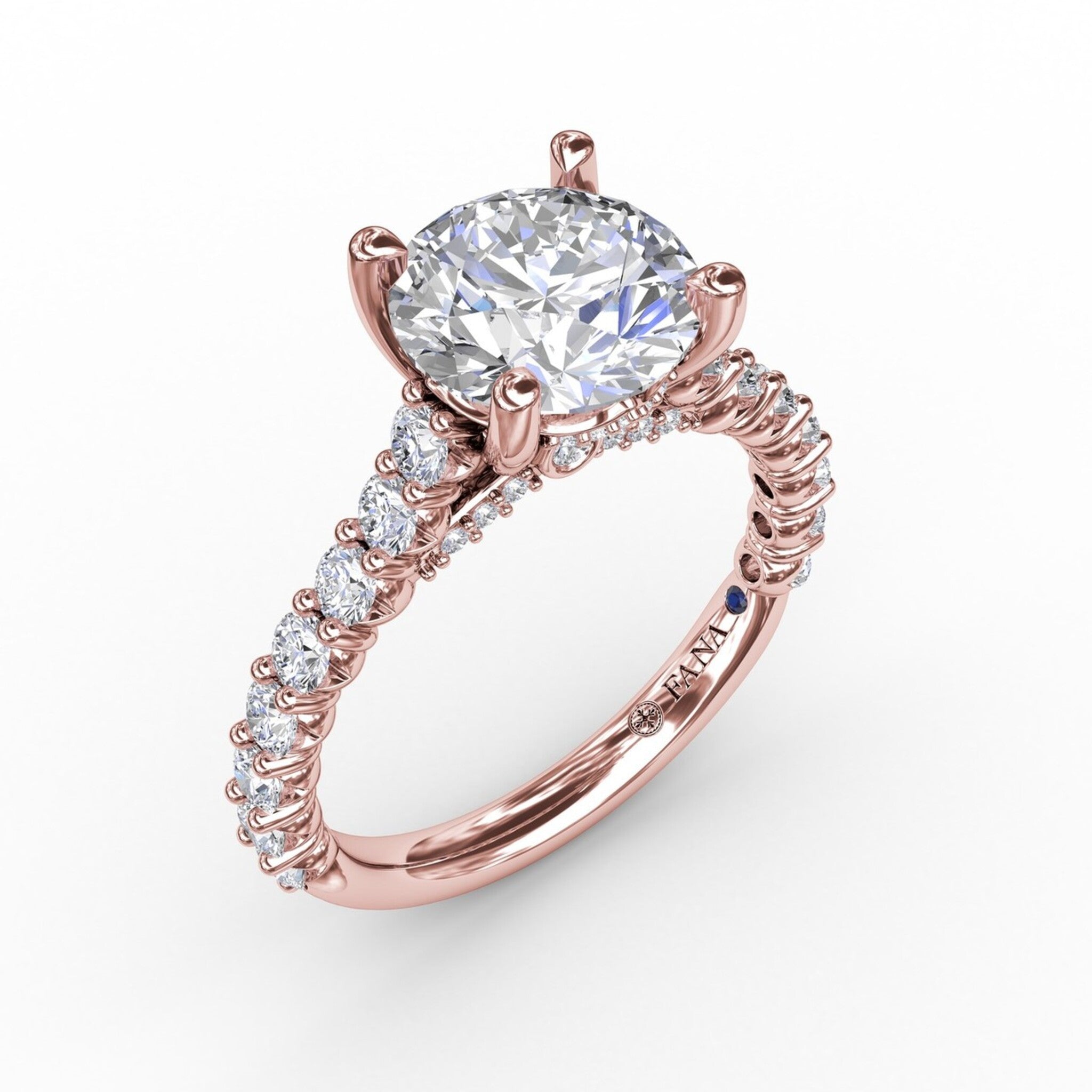 FANA Contemporary Diamond Solitaire Engagement Ring With Openwork Diamond  Band | Diamond solitaire engagement ring, Solitaire engagement ring, Shared  prong engagement ring