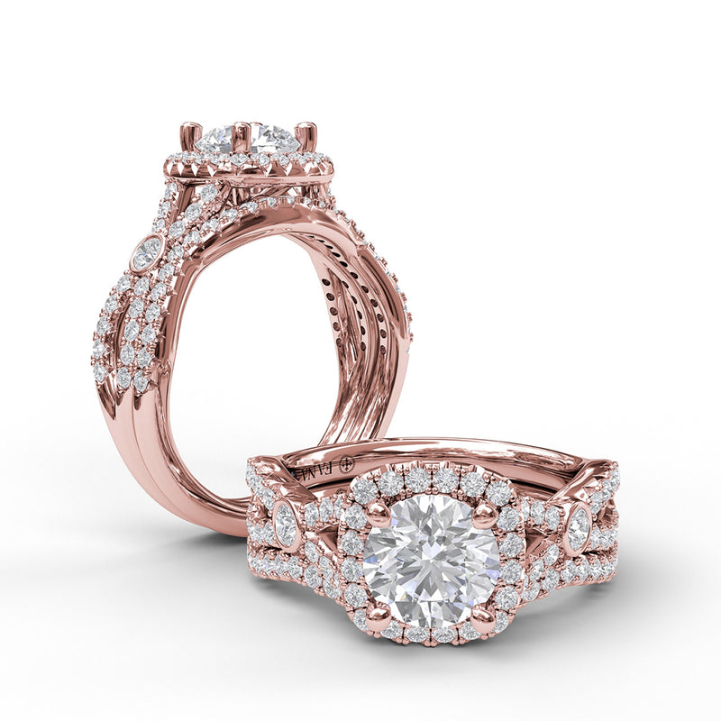 Fana - Cushion Halo Twist Shank Engagement Ring - S3943 - Available in 14K & 18K Gold (White, Yellow or Rose) and Platinum