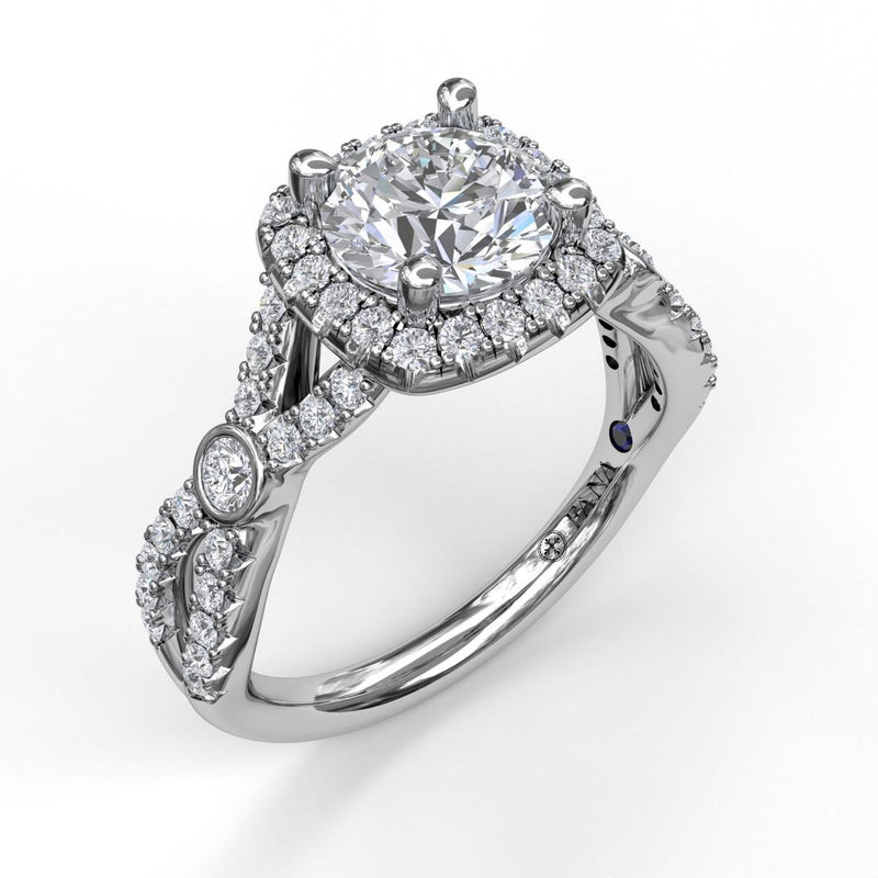 Fana - Cushion Halo Twist Shank Engagement Ring - S3943 - Available in 14K & 18K Gold (White, Yellow or Rose) and Platinum