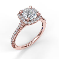 Fana - Delicate Cushion Halo Engagement Ring With Pave Shank - S3790 - Available in 14K & 18K Gold (White, Yellow or Rose) and Platinum