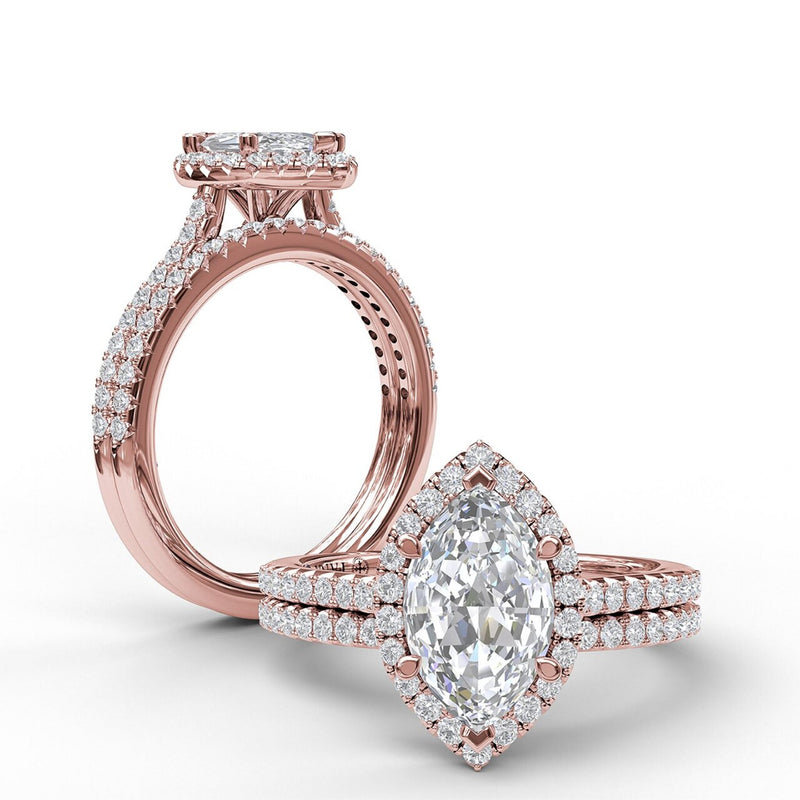 Fana - Marquise Diamond With Halo Engagement Ring - S3042 - Available in 14K & 18K Gold (White, Yellow or Rose) and Platinum