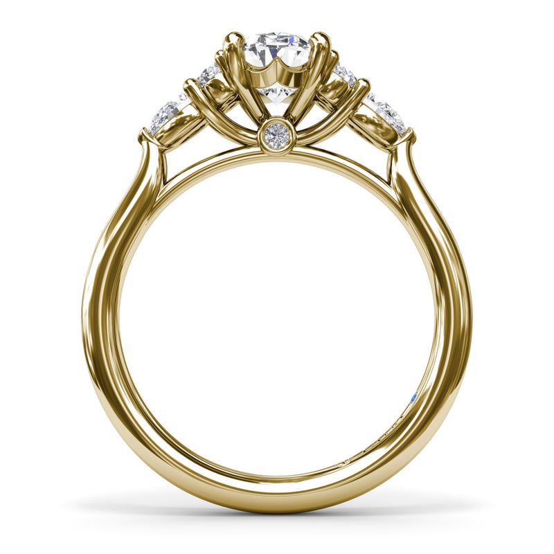 Fana - Pear Side Cluster Diamond Engagement Ring - S4168 - Available in 14K & 18K Gold (White, Yellow or Rose) and Platinum