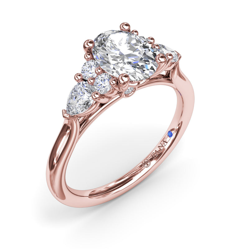 Fana - Pear Side Cluster Diamond Engagement Ring - S4168 - Available in 14K & 18K Gold (White, Yellow or Rose) and Platinum